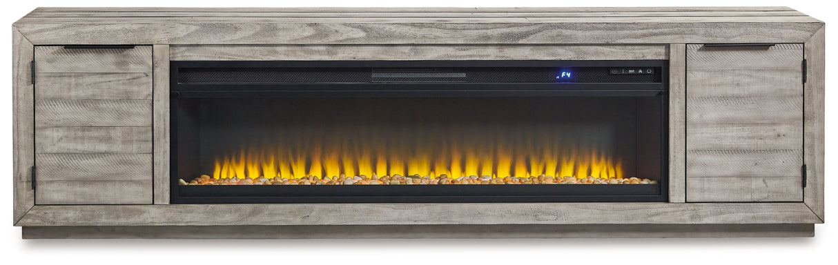Naydell Gray 92" TV Stand with Electric Fireplace from Ashley Furniture - Luna Furniture