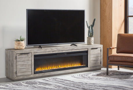Naydell Gray 92" TV Stand with Electric Fireplace from Ashley - Luna Furniture