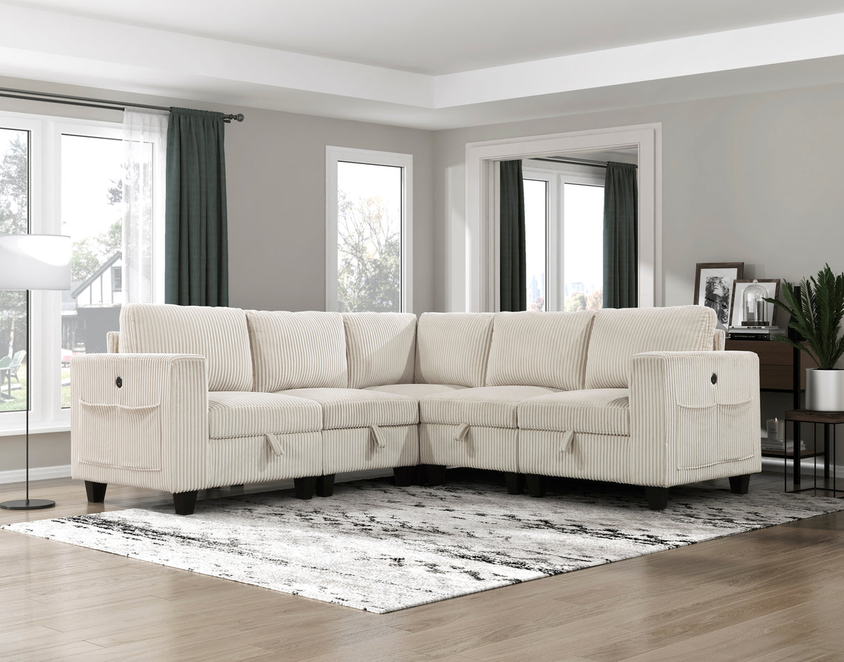 Walterboro Beige Corduroy 5-Piece Sectional with Storage from Homelegance - Luna Furniture