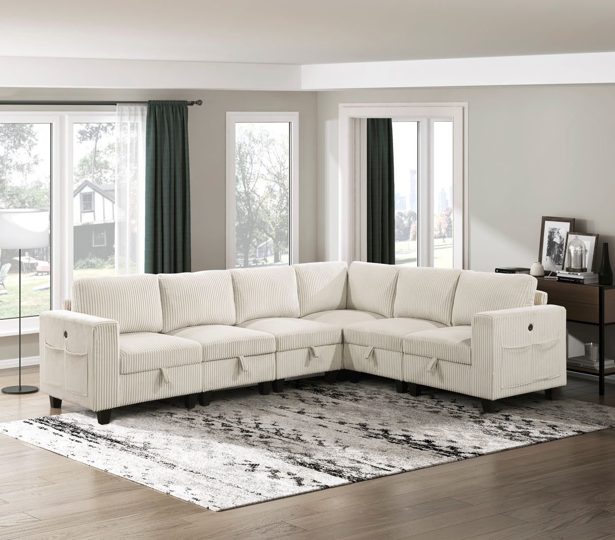 Walterboro Beige Corduroy 6-Piece Sectional with Storage from Homelegance - Luna Furniture
