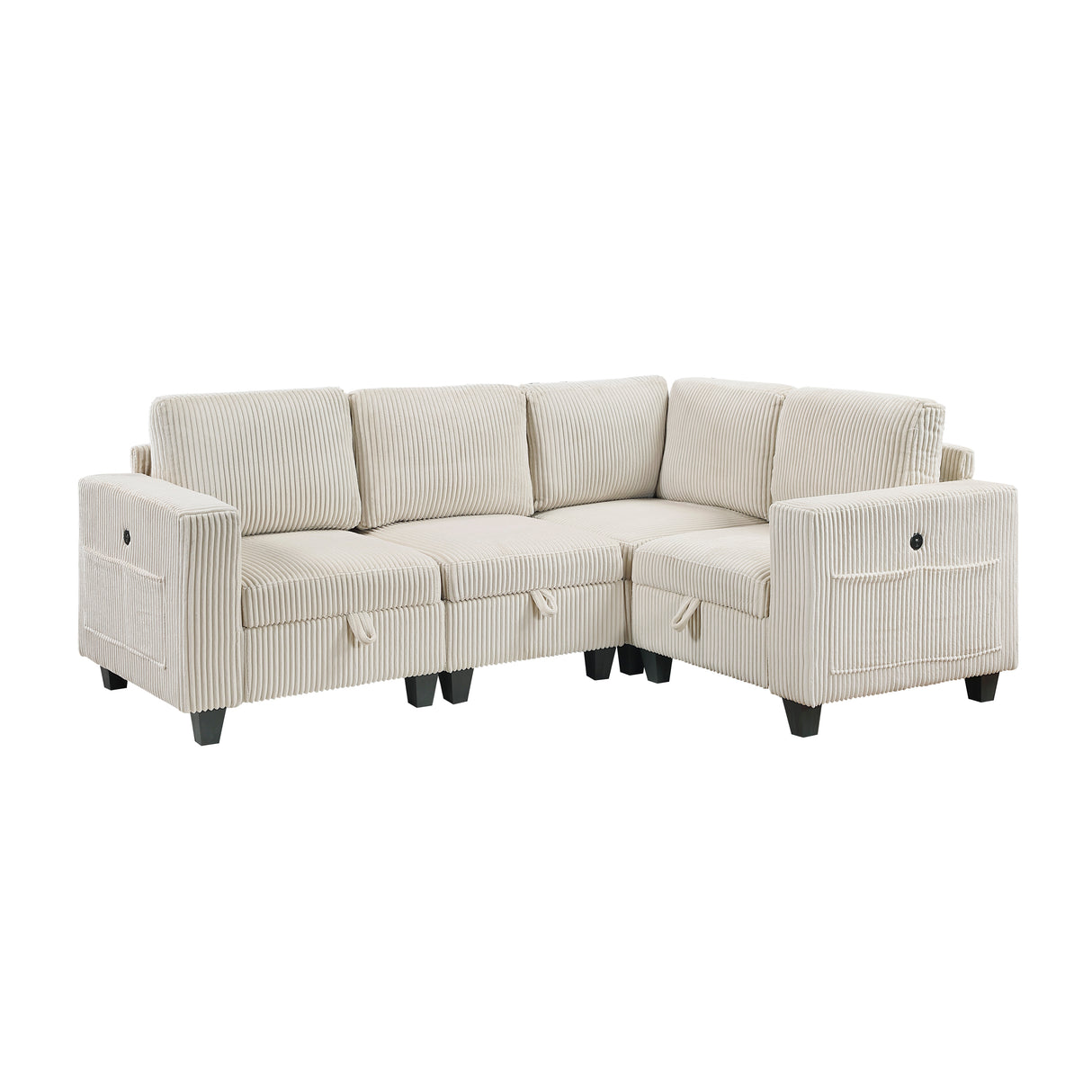 Walterboro Beige Corduroy Modular Sectional with Storage, Side Pockets & Charging Ports from Homelegance - Luna Furniture