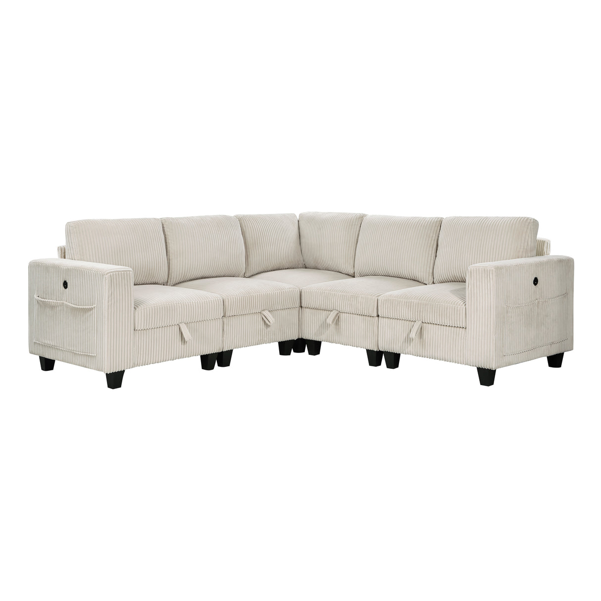 Walterboro Beige Corduroy Modular Sectional with Storage, Side Pockets & Charging Ports from Homelegance - Luna Furniture