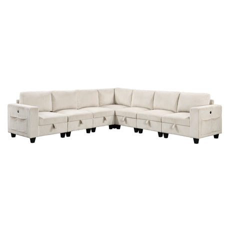 Walterboro Beige Corduroy 7-Piece Sectional with Storage, Storage Pouches and Charging Ports from Homelegance - Luna Furniture