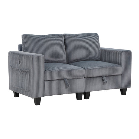 Walterboro Dark Gray Modular Love Seat with Storage, Storage Pouches and Charging Ports from Homelegance - Luna Furniture