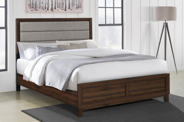 Welsley Walnut 50-inch Upholstered Eastern King Bed