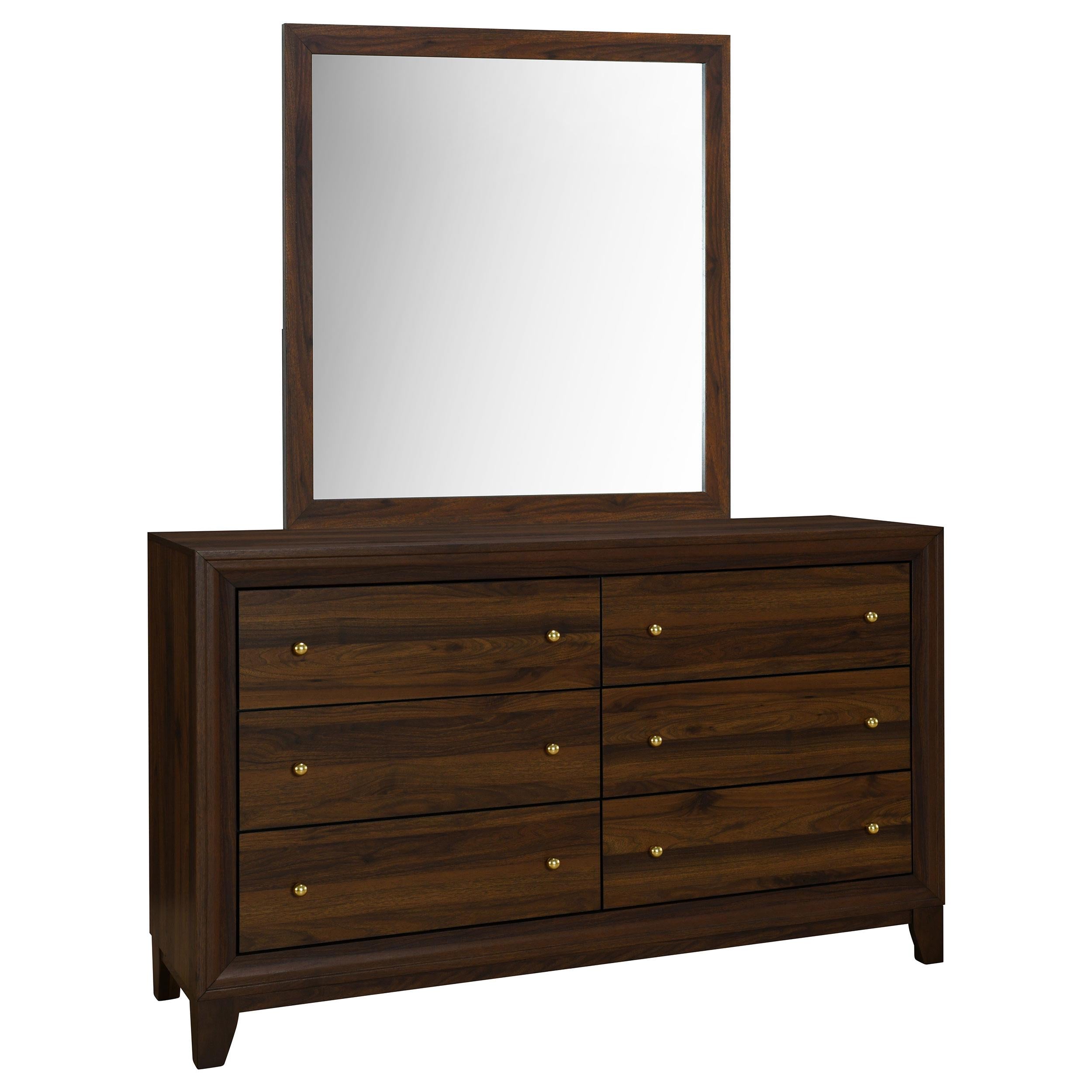 Coaster Welsley Walnut 6-Drawer Dresser and Mirror – Luna Furniture