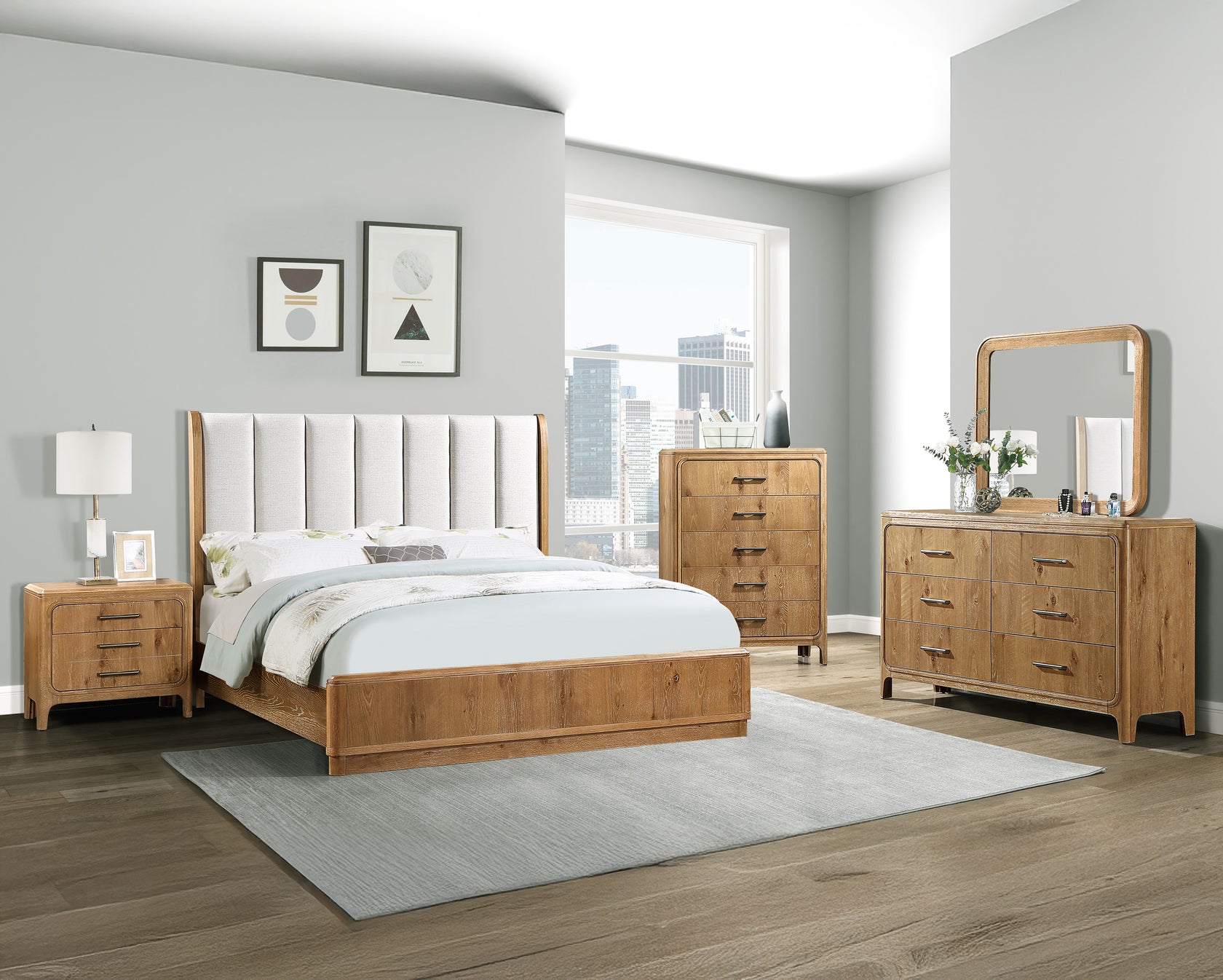 Westcott Cerused Natural Upholstered Panel Bedroom Set from Crown Mark - Luna Furniture