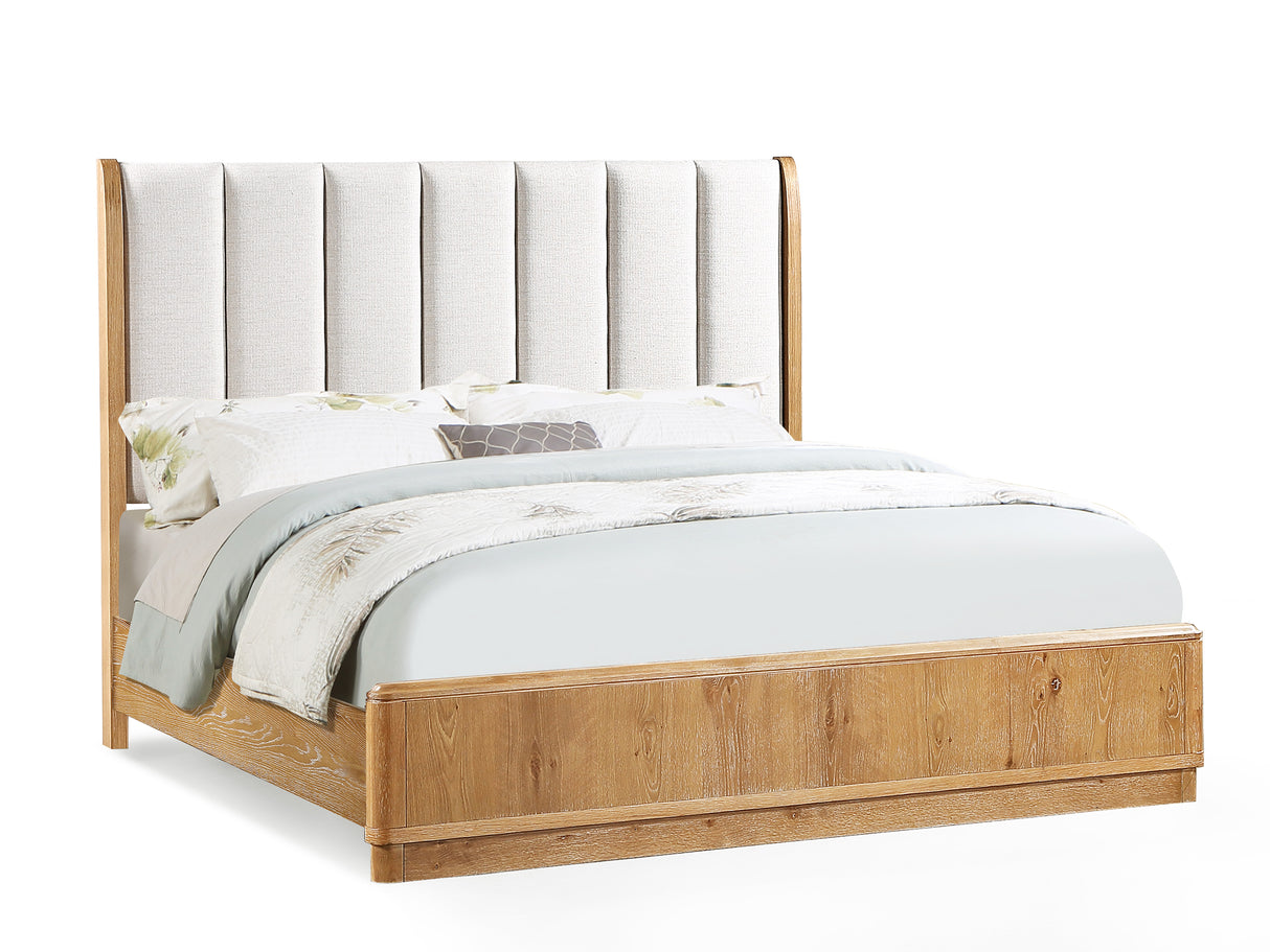 Westcott Cerused Natural Queen Upholstered Panel Bed from Crown Mark - Luna Furniture