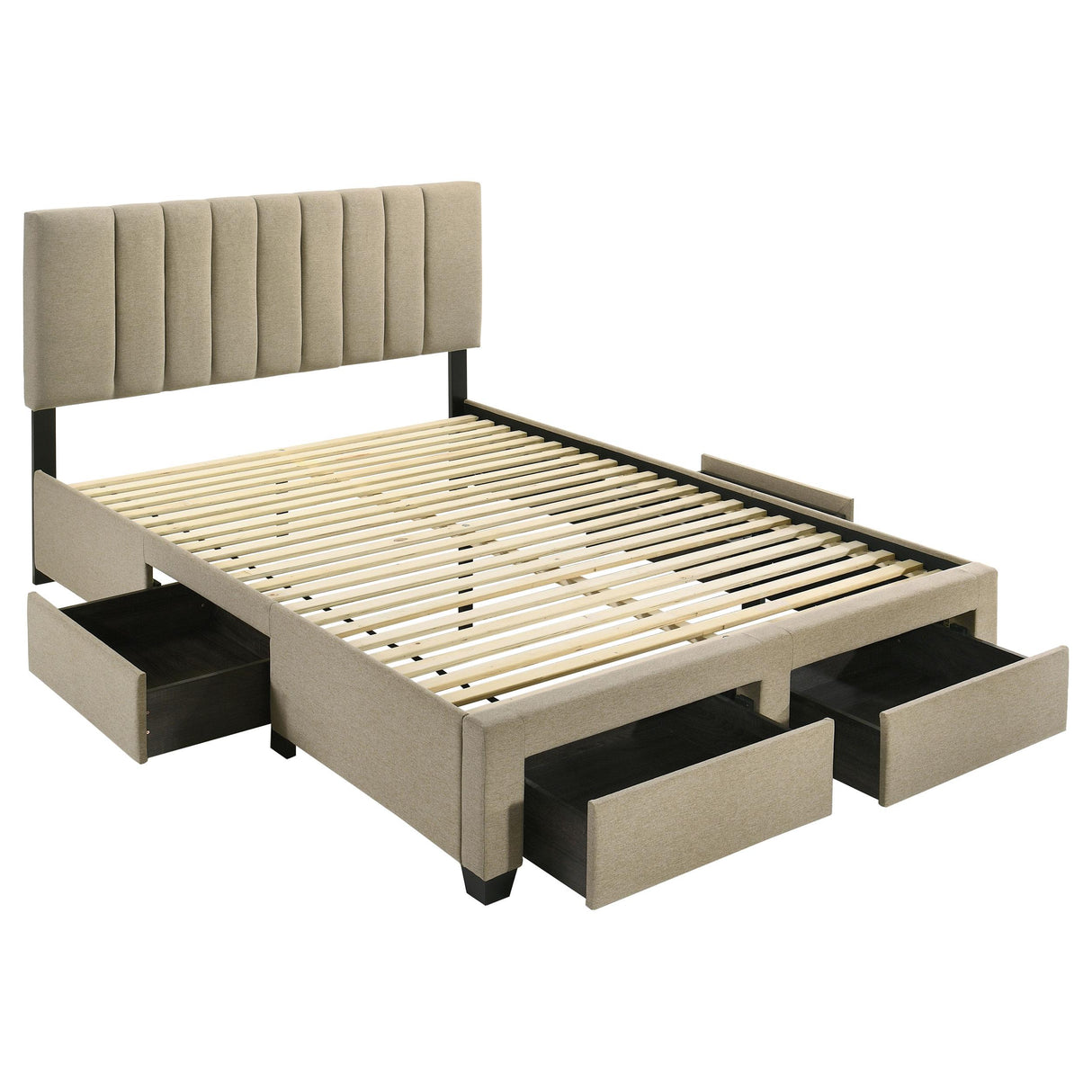 Wheatland Light Brown 4-Drawer Upholstered Queen Storage Bed from Coaster - Luna Furniture