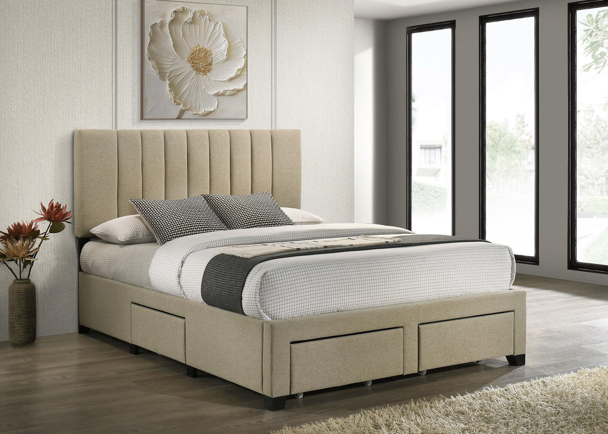 Wheatland Light Brown 4-Drawer Upholstered Queen Storage Bed from Coaster - Luna Furniture