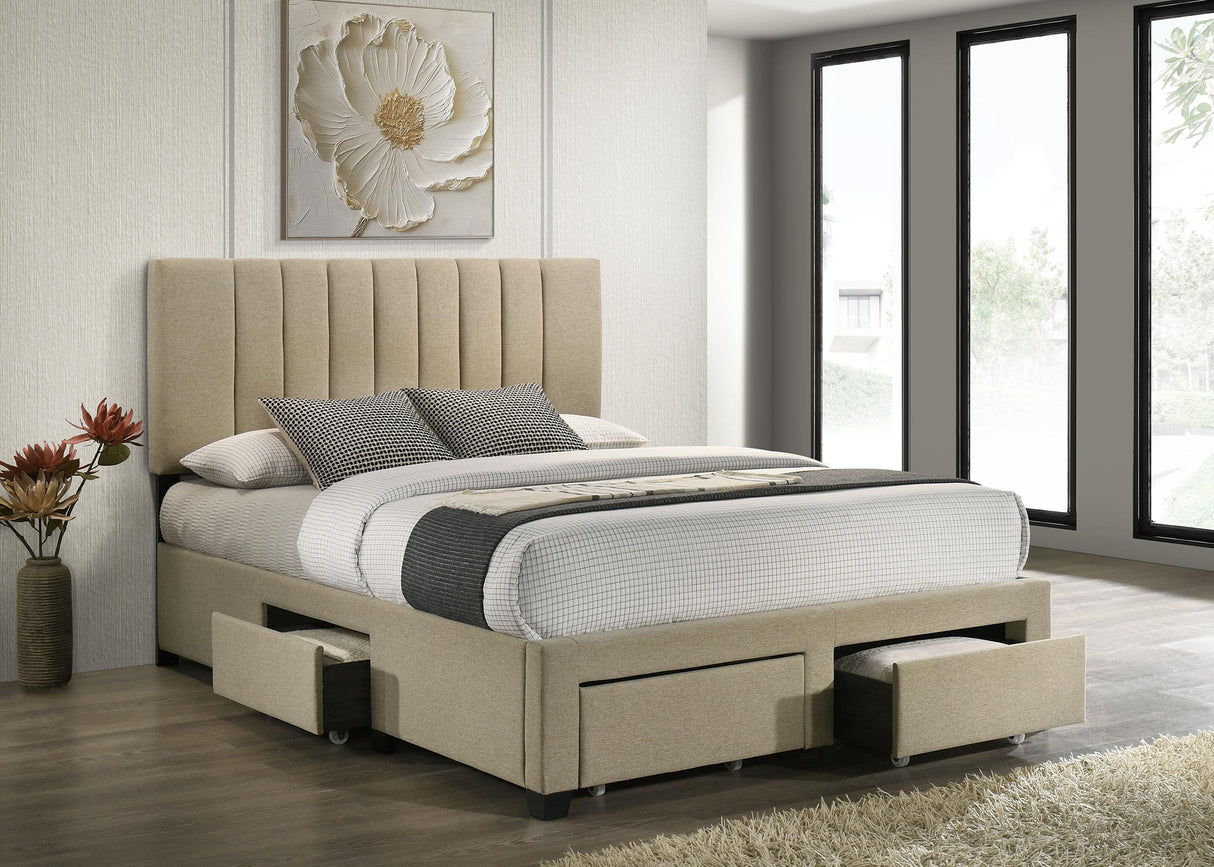 Wheatland Light Brown 4-Drawer Upholstered Queen Storage Bed from Coaster - Luna Furniture