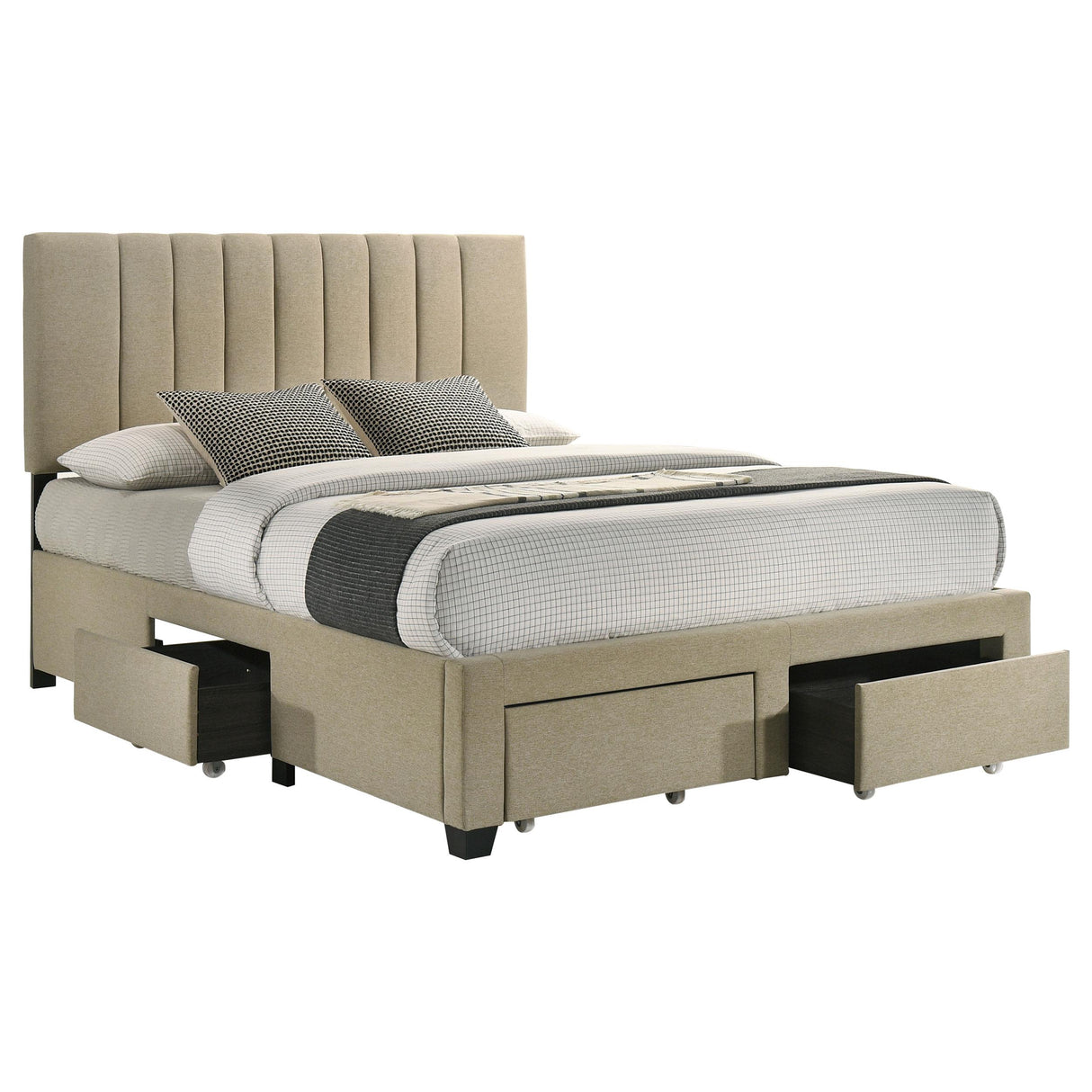 Wheatland Light Brown 4-Drawer Upholstered Queen Storage Bed from Coaster - Luna Furniture