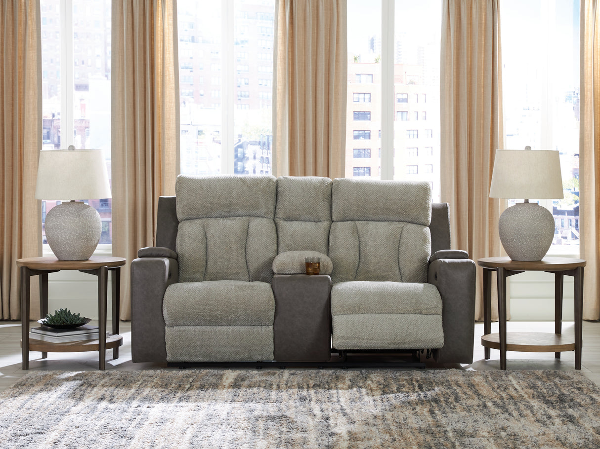 WhipLash Sisal Power Reclining Loveseat with Console from Ashley - Luna Furniture