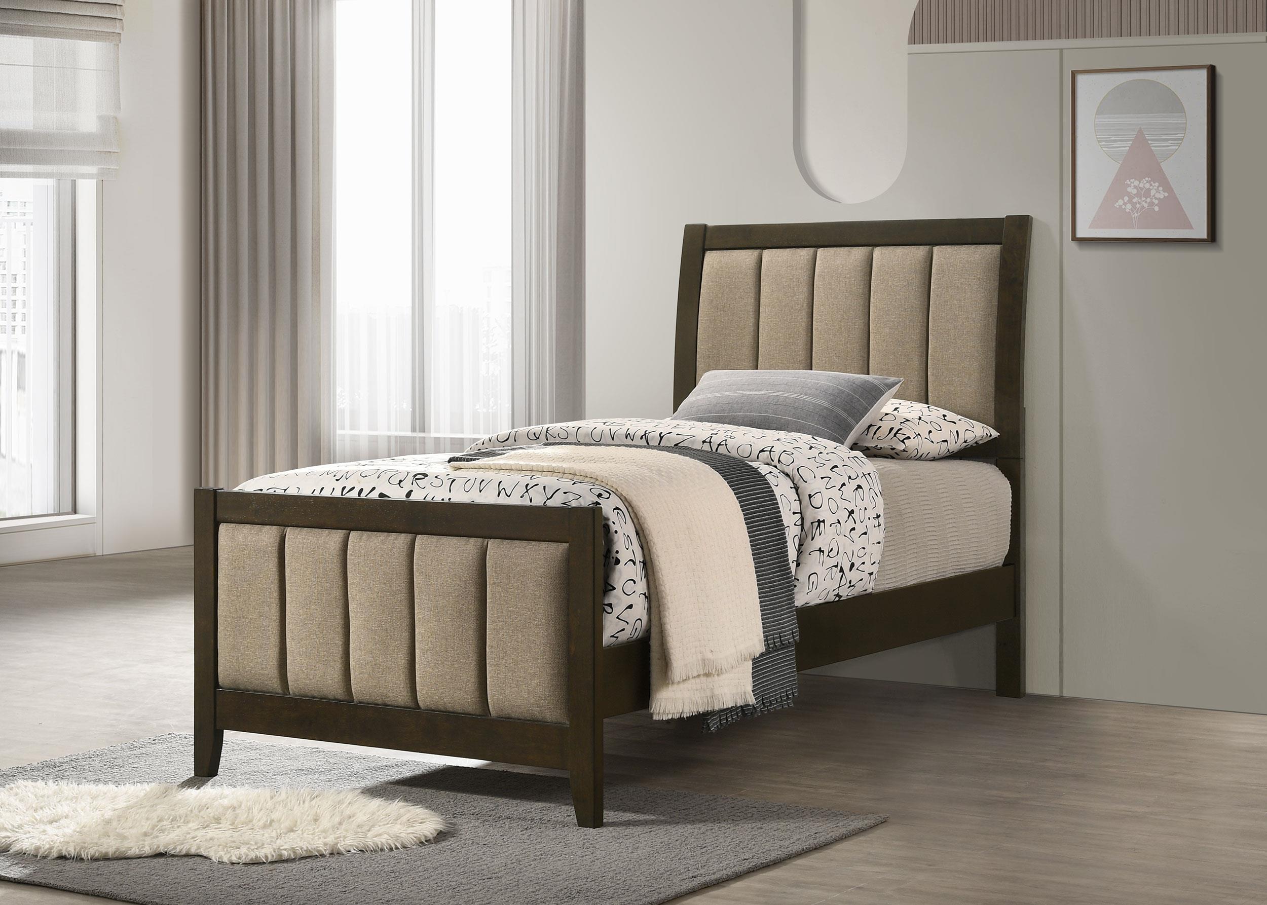 Wilkes Dark Cocoa Upholstered Twin Bed – Luna Furniture