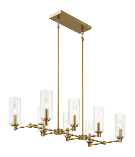 Willow Eight Lights Island With Clear Ribbed Glass Pendant Lamp - Satin Brass from Midinmod - Luna Furniture