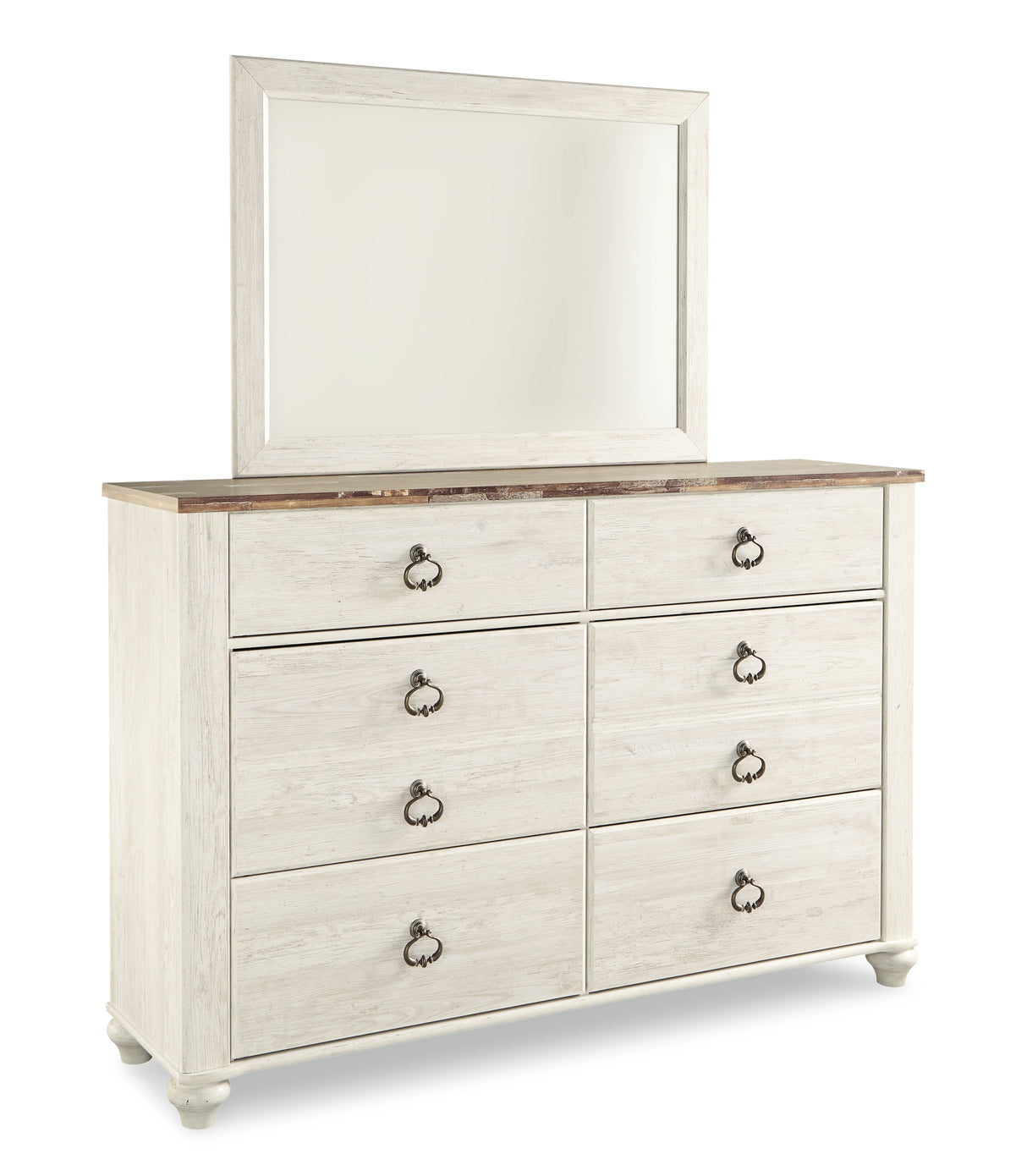 Willowton California King Panel Bed with Mirrored Dresser in Whitewash from Ashley - Luna Furniture
