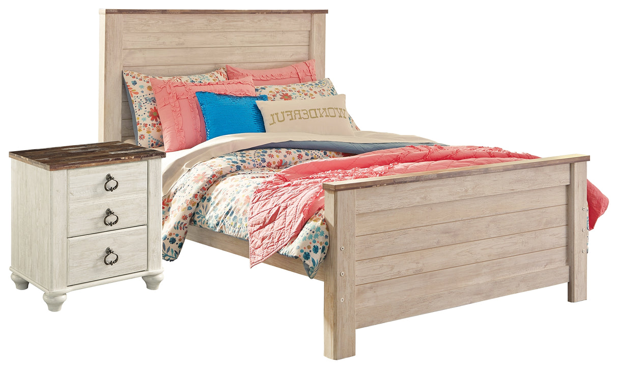 Willowton Full Panel Bed with Nightstand in Whitewash from Ashley - Luna Furniture