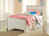 Willowton Full Panel Bed with Storage with Mirrored Dresser in Whitewash from Ashley - Luna Furniture