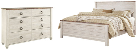 Willowton King Panel Bed with Dresser in Whitewash from Ashley - Luna Furniture