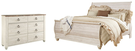 Willowton King Sleigh Bed with Dresser in Whitewash from Ashley - Luna Furniture