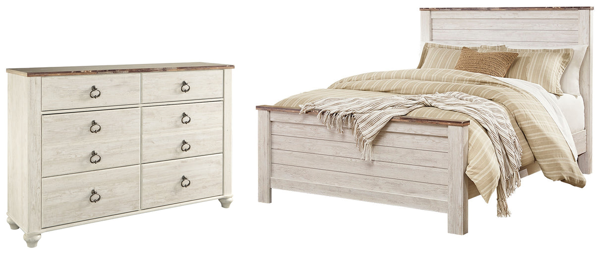 Willowton Queen Panel Bed with Dresser in Whitewash from Ashley - Luna Furniture