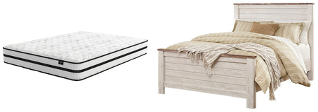 Willowton Queen Panel Bed with Mattress in Whitewash from Ashley - Luna Furniture