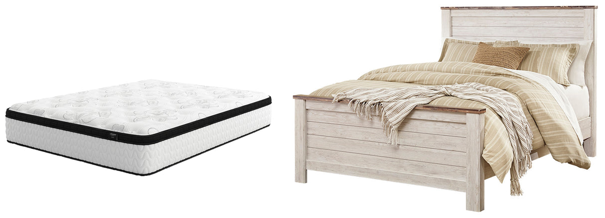 Willowton Queen Panel Bed with Mattress in Whitewash from Ashley Furniture - Luna Furniture