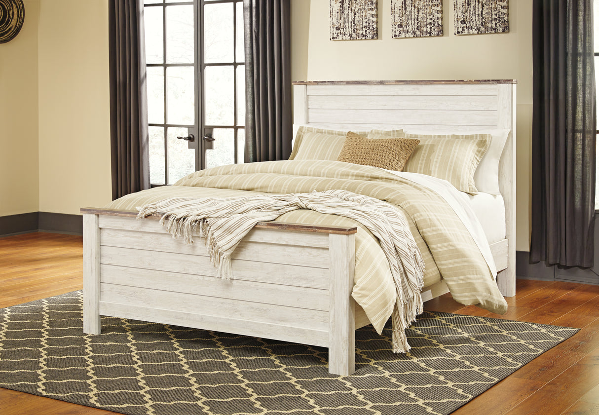Willowton Queen Panel Bed with Mattress in Whitewash from Ashley Furniture - Luna Furniture