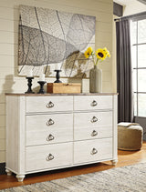 Willowton Queen Sleigh Bed with Dresser in Whitewash from Ashley Furniture - Luna Furniture