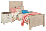 Willowton Twin Panel Bed with Nightstand in Whitewash from Ashley - Luna Furniture