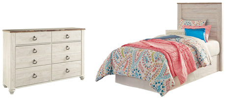 Willowton Twin Panel Headboard Bed with Dresser in Whitewash from Ashley - Luna Furniture
