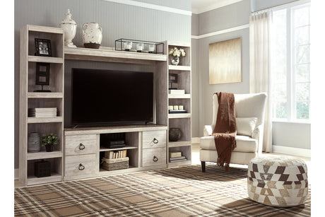 Willowton Whitewash 4-Piece Entertainment Center from Ashley - Luna Furniture