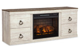 Willowton Whitewash 4-Piece Entertainment Center with Electric Fireplace from Ashley - Luna Furniture