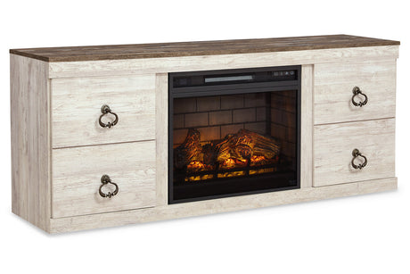 Willowton Whitewash 4-Piece Entertainment Center with Electric Fireplace from Ashley - Luna Furniture