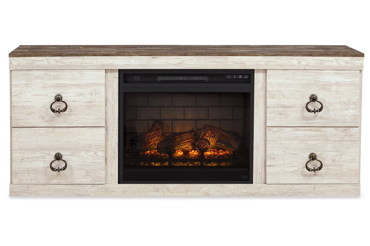 Willowton Whitewash 4-Piece Entertainment Center with Electric Fireplace from Ashley - Luna Furniture