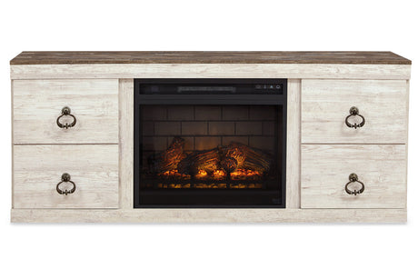 Willowton Whitewash 4-Piece Entertainment Center with Electric Fireplace from Ashley - Luna Furniture