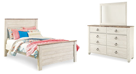 Willowton Whitewash Full Panel Bed, Dresser and Mirror from Ashley - Luna Furniture