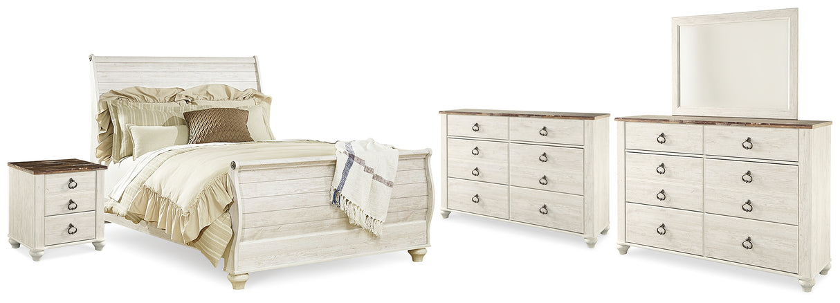 Willowton Whitewash Queen Bed, Dresser, Mirror and Chest from Ashley Furniture - Luna Furniture