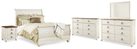 Willowton Whitewash Queen Bed, Dresser, Mirror and Chest from Ashley - Luna Furniture