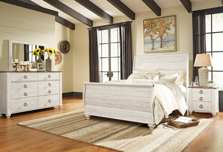 Willowton Whitewash Queen Bed, Dresser, Mirror and Chest from Ashley Furniture - Luna Furniture