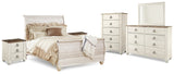 Willowton Whitewash Queen Sleigh Bed, 2 Dressers, Mirror, Chest and 2 Nightstands from Ashley - Luna Furniture