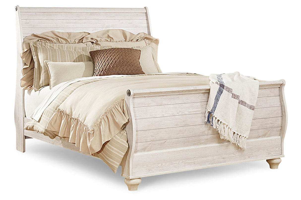 Willowton Whitewash Queen Sleigh Bed from Ashley Furniture - Luna Furniture