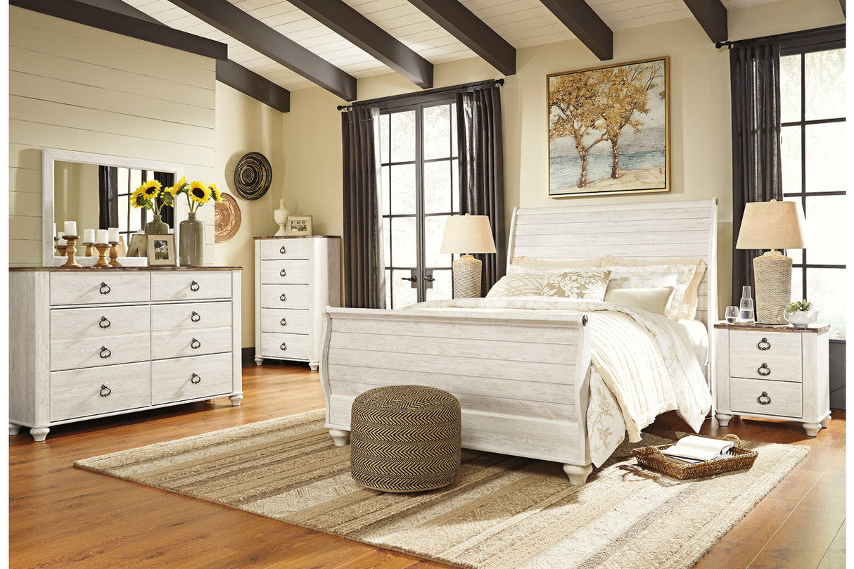 Willowton Whitewash Queen Sleigh Bed from Ashley Furniture - Luna Furniture