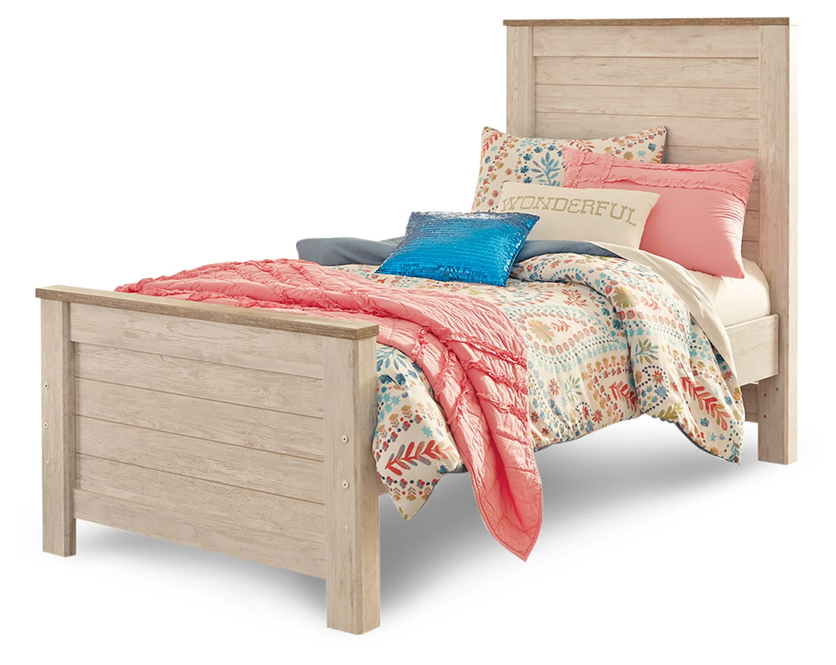 Willowton Whitewash Twin Panel Bed and Dresser from Ashley - Luna Furniture
