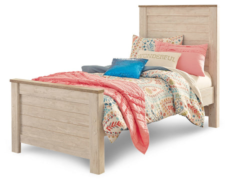 Willowton Whitewash Twin Panel Bed and Dresser from Ashley - Luna Furniture