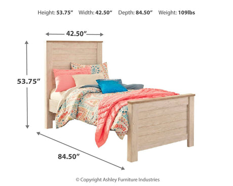 Willowton Whitewash Twin Panel Bed and Dresser from Ashley - Luna Furniture