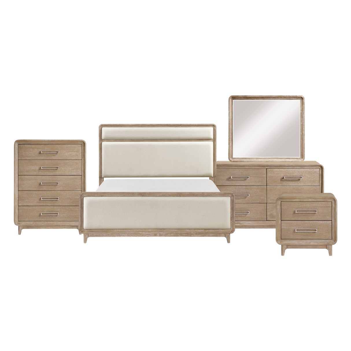 Wilshire Natural 5-Piece Queen Upholstered Panel Bedroom Set (QB+NS+DR+MR+CH) from Homelegance - Luna Furniture