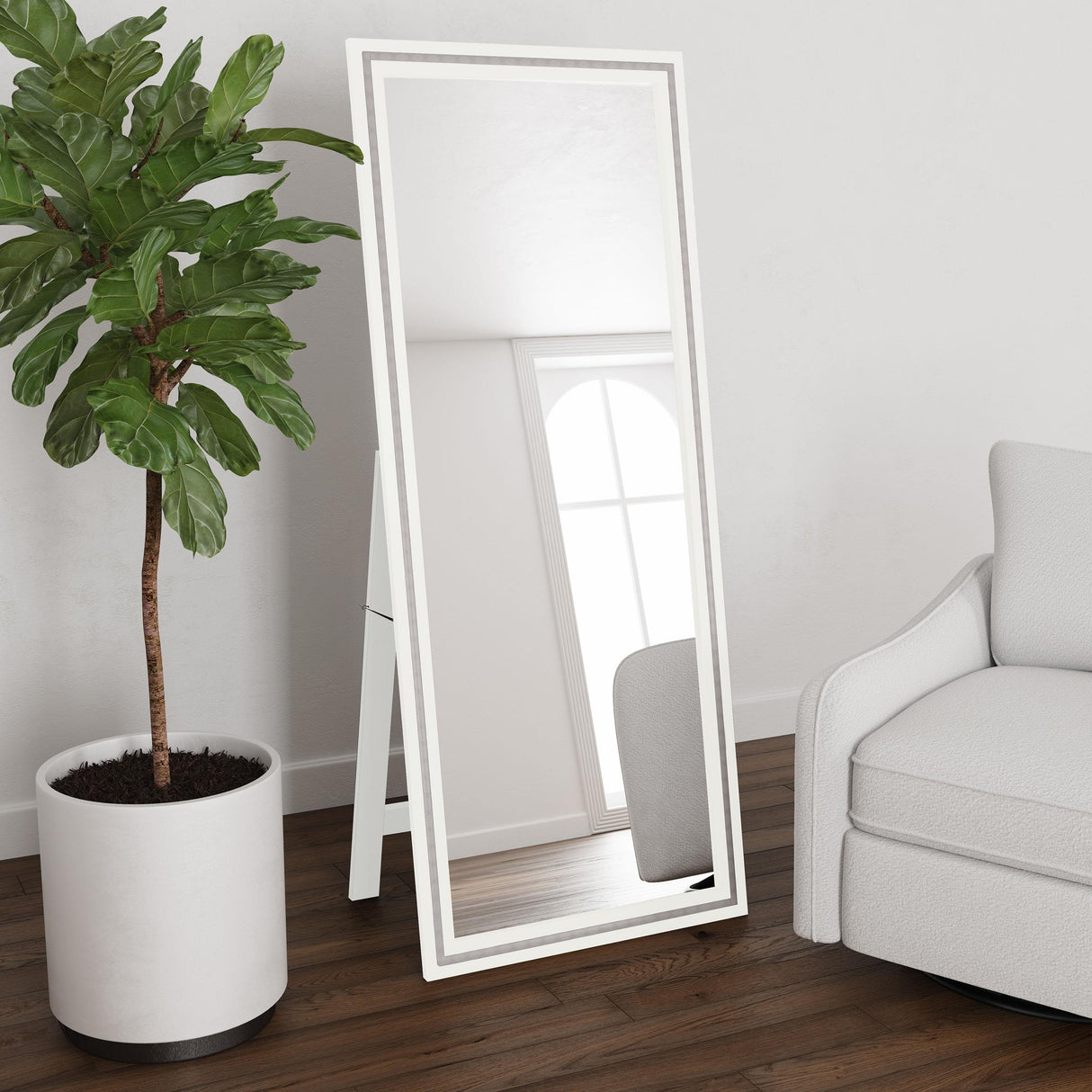 Windrose White Full Length Floor Standing Tempered Mirror with LED Lighting from Coaster - Luna Furniture