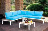 Winona White/Oak/Blue Patio Sectional w/ Ottoman from Furniture of America - Luna Furniture