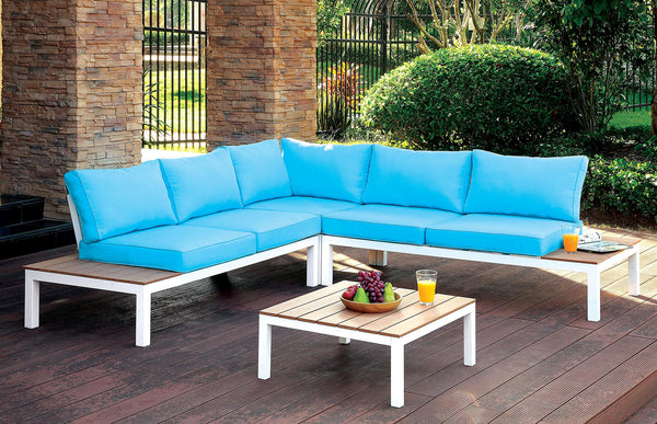 Winona White/Oak/Blue Patio Sectional w/ Ottoman